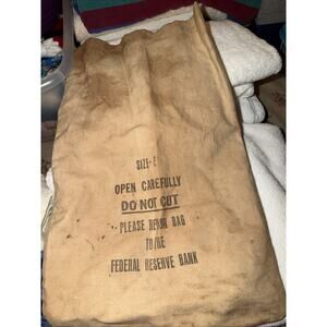 Size-E Federal Reserve Bank Sturdy Cotton Coin Money Bag Vintage Soiled